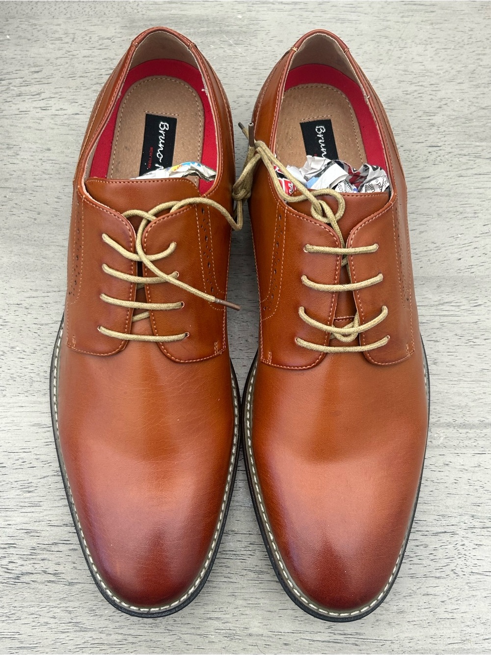 Bruno Marc Prince Men Dress Shoes 14 Cognac Brown Faux Leather Classic Oxford